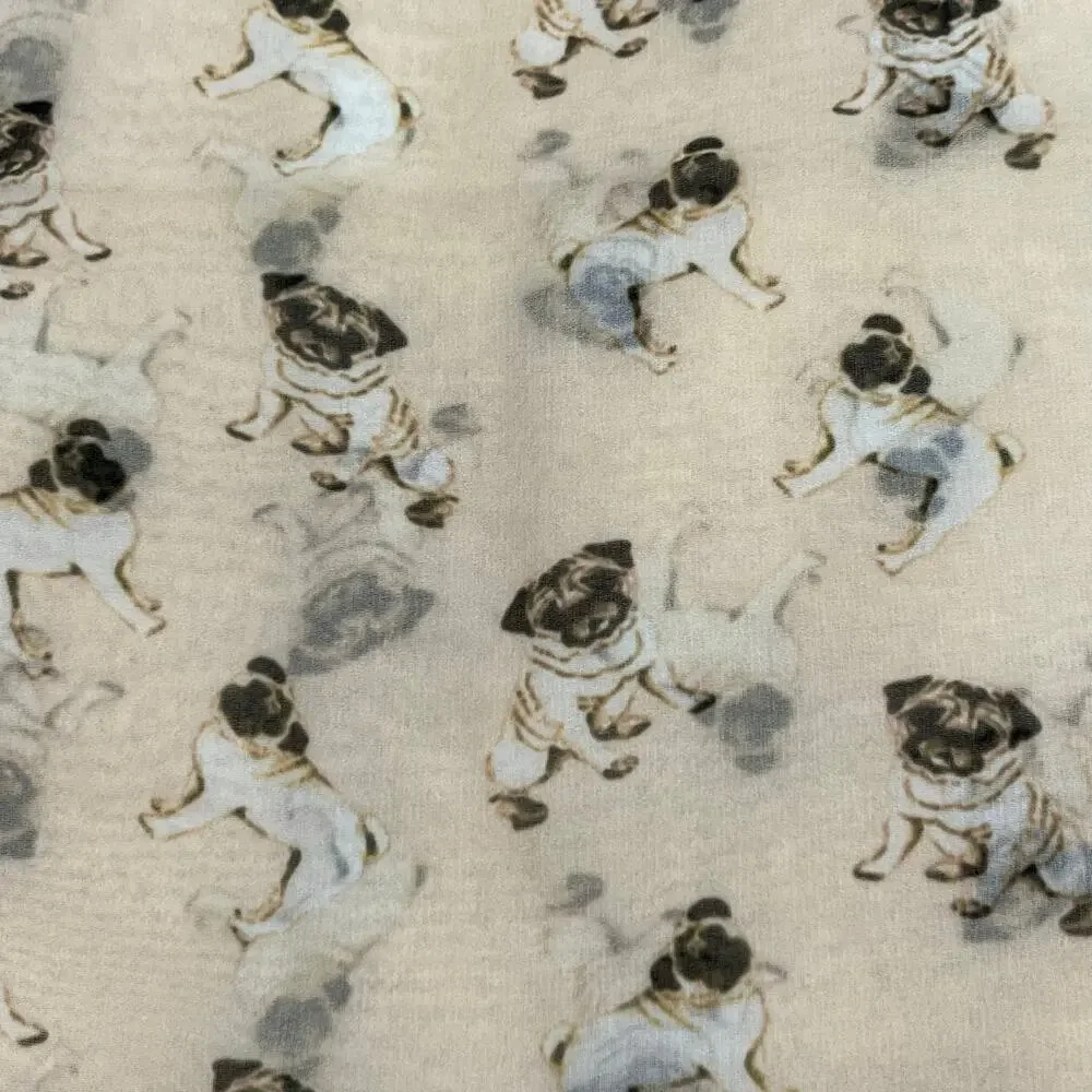 Puppy Dog Infinity Scarf ( Pug) Cream Brown Sheer‎ Lightweight Cute